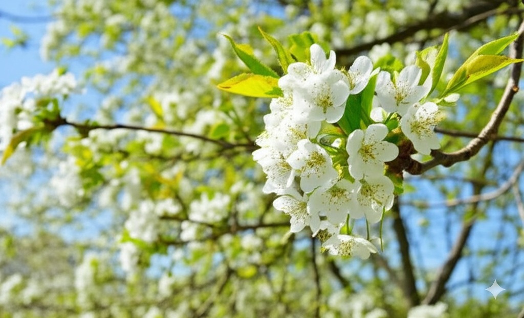 a tree with white flowers
